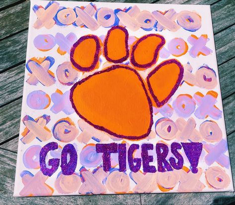 Clemson Canvas Painting, Clemson Room Decor, Clemson Dorm Room, Clemson Dorm Room Ideas, Clemson University Dorm, Clemson Painting, Clemson Dorm, College Canvas Paintings, Clemson College