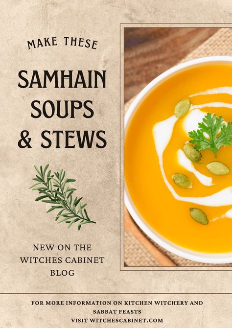 Recipes for the most delicious, traditional and contemporary Samhain soups and stews including colcannon soup, pumpkin chili, Dublin coddle and more! Soup Is Witchcraft, Kitchen Witch Recipes Samhain, Recipes For Samhain, Witch Soup Recipe, Traditional Samhain Food, Food For Samhain, Samhain Stew, Vegan Samhain Recipes, Samhain Food Recipes