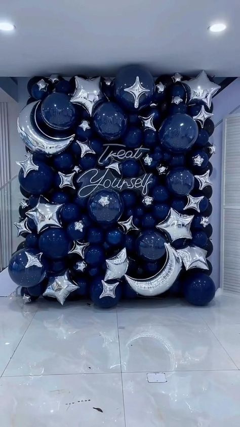 Prom Themes Starry Night, Starry Night Prom, Blue Sweet 16, Blue Party Decorations, Sweet Sixteen Birthday Party Ideas, Party Ideas Birthday, Outfit Hiking, Prom Themes, Dance Themes