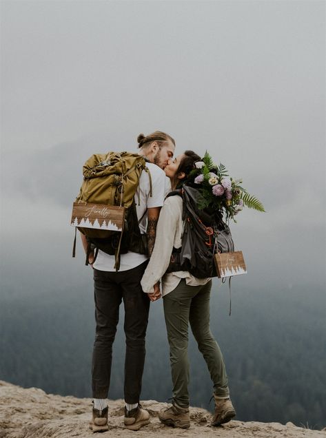 Mountaintop Elopement Dress, Mountain Hike Elopement, Mountain Prenup Photo Ideas, Hike Proposal Ideas, Elopment Photoshoot Mountain, Hiking Wedding Outfit, Hiking Elopement Photos, Hiking Wedding Photos, Adventure Elopement Ideas