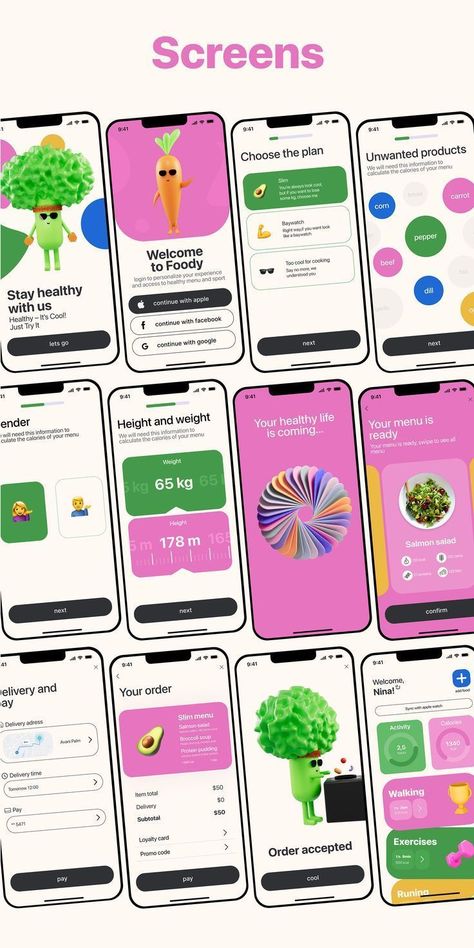 การออกแบบ Ui Ux, Health App Design, Mobil Design, App Inspiration, Ux App Design, App Design Layout, Design Thinking Process, Vegetable Shop, Mobile App Design Inspiration