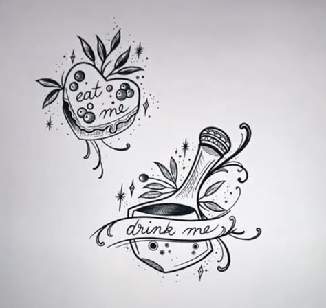 Eat Me Cookies Alice In Wonderland Tattoo, Eat Me Tattoo Alice In Wonderland, Alice In Wonderland Tattoo Eat Me, Eat Me Alice In Wonderland Tattoo, Alice In Wonderland Eat Me Tattoo, Eat Me Alice In Wonderland Drawing, Alice In Wonderland Inspired Tattoo, Alice Madness Returns Tattoo Ideas, Eat Me Drink Me Tattoo