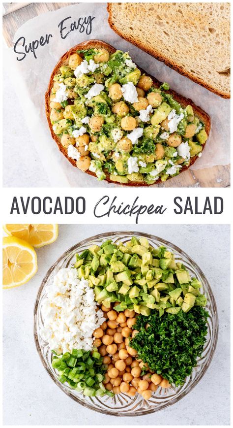 Stay on top of your health with a flavorful bowl of Avocado Chickpea Salad! If some days are too busy for a full meal prep, this recipe will work well for you. It's gluten-free and vegetarian as well, click to learn it and get started! Sugar Free Recipes Dinner, Chickpea Egg Salad, Avocado Chickpea Salad, Avocado Chickpea, Macro Recipes, Salad Dressing Recipes Healthy, Creamy Feta, Avocado Salad Recipes, Healthy Living Recipes