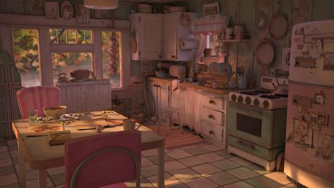 Pixar's RenderMan | News | Everything and the Kitchen Sink Art Challenge Winners Background Concept Art Interior, Kitchen Background Drawing, Fantasy Kitchen Art, Fantasy Kitchen Concept Art, Cute Kitchen Drawing, Cafe Concept Art, Concept Art Room, Kitchen Concept Art, Cottage Concept Art