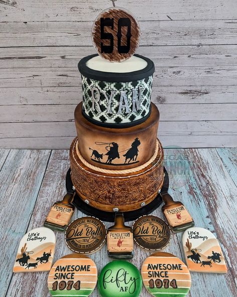 A Cowboy's 50th 🤎🖤 #sugarranch #cake #cookies #cowboy #teamroping #western #rodeo #birthday #arizona Western 50th Birthday For Men, 50th Birthday For Men, Cookies Cowboy, Western Birthday Cakes, Western Birthday, Rodeo Birthday, Team Roping, Western Rodeo, 50th Birthday