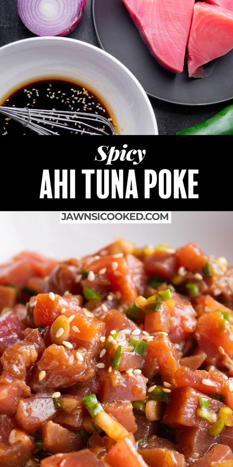 Spicy Ahi Poke Foodland, Tuna Poke Tacos, Ahi Tuna Noodle Bowl, Blue Fin Tuna Poke Recipe, Tuna Marinade For Poke Bowl, Spicy Ahi Tuna Poke Bowl, Ahi Tuna Dip, Fresh Tuna Poke Bowl, Poke Bowl Tuna Marinade