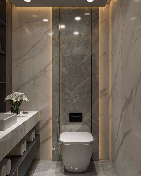 Bathroom Wc Wall Design, Modern Toilet Design Ideas, Toilet Modern Design, Modern Half Bathroom Ideas, Bathroom Wall Design, Toilet Design Ideas, Modern Bathroom Design Tile, Toilet Interior Design, Interior Design Toilet