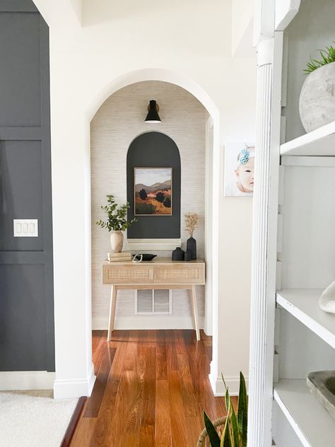 Entry Alcove, Bathroom Alcove, Golden Girls House, Bamboo Shelf, Small Entry, Wall Niche, Design Rules, Main Bathroom, Traditional Home