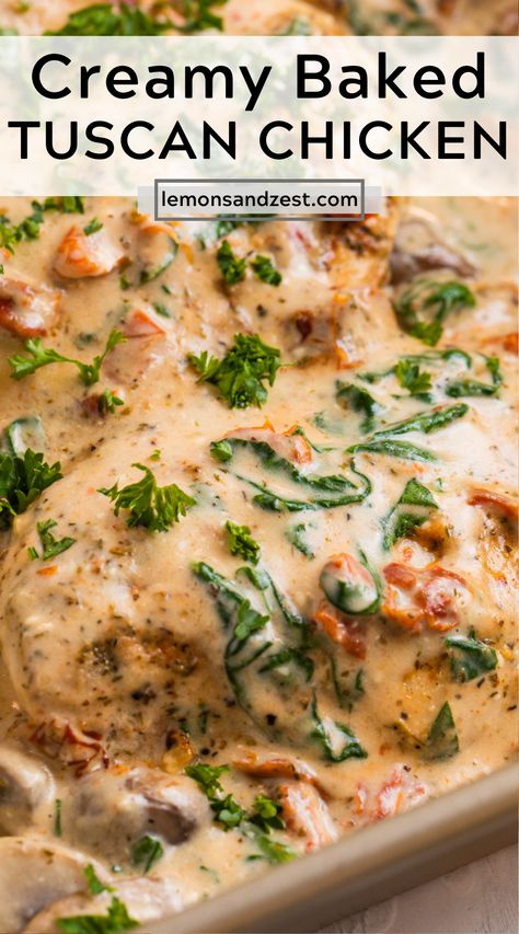 Baked Tuscan Chicken, Dump And Bake Chicken, Bake Chicken Breast, Tuscan Chicken Pasta, Chicken Breast Recipes Baked, Baked Dinner, Tuscan Chicken, Oven Chicken, Baked Chicken Breast