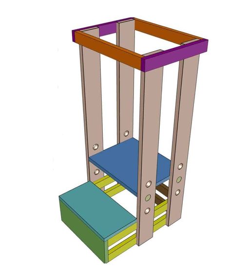 How to Build a DIY Toddler Step Stool with Guard Rail - TheDIYPlan Diy Toddler Step Stool, Step Stool Plans, Toddler Kitchen Stool, Stool Plans, Toddler Tower, Concrete Stool, Toddler Step Stool, Toddler Kitchen, Diy Stool