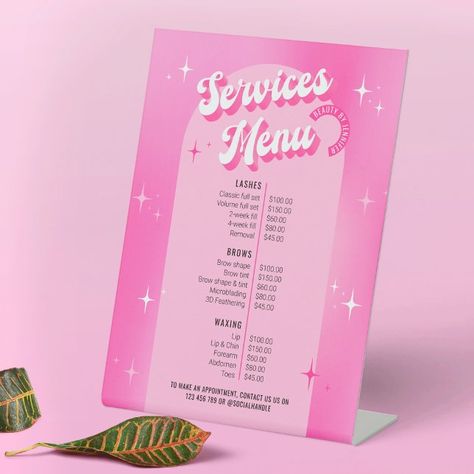 Lashes Price List, Graphic Design Price List, Spa Menu Design, Brow Business, Groovy Text, Price List Design, Salon Price List, Spa Menu, Salon Nails