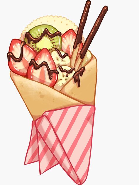 "Fruit Crepe" Sticker by kyattoi | Redbubble Dessert Drawings, Kunstjournal Inspiration, Peanut Butter And Banana, 귀여운 음식 그림, Coffee Cat, Foodie Art, Food Artwork, Food Sketch, Food Illustration Art