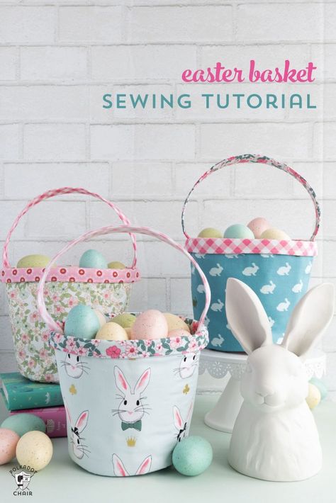 Free Easter Basket sewing tutorial - a cute little fabric basket perfect for Spring! Easter Basket Sewing Pattern, Basket Sewing Pattern, Easter Sewing, Mini Easter Basket, Polka Dot Chair, Boyfriend Crafts, Bunny Party, Easter Inspiration, Scrap Material