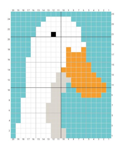 Goose Tapestry Crochet, Goose Alpha Pattern, Cross Stitch Patterns Simple, Tapestry Grid Patterns, Goose Pixel Art, Goose Mittens, Crochet Tapestry Grid, Duck Pixel Art, Bird Pixel Art