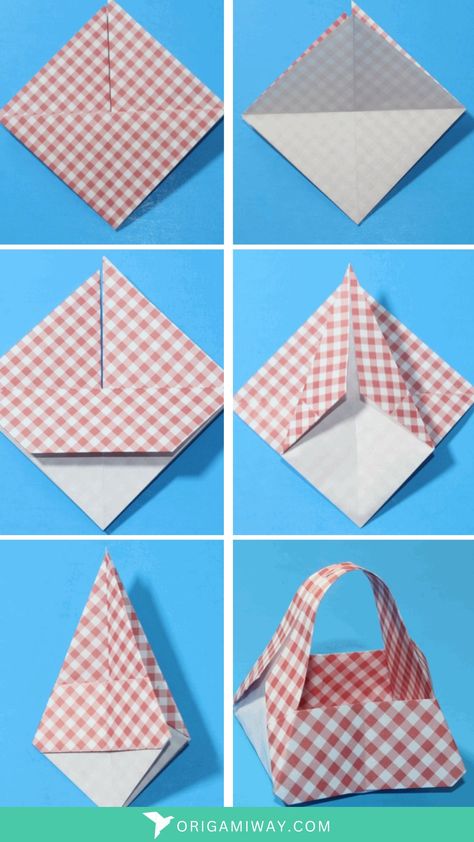 An origami basket origami Origami Rectangle Paper, Origami With Rectangle Paper, Square Paper Origami, Basket Origami, Origami Basket, Square Origami, Sketchbook Spreads, Food Package, Cute Origami