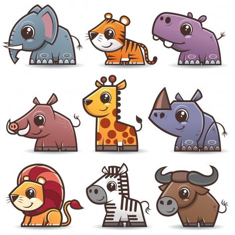 Wild animals cartoons set Premium Vector | Premium Vector #Freepik #vector #character #cartoon #animal #cute Buffalo Cartoon, African Buffalo, Cartoon Drawings Of Animals, Montessori Toddler Activities, Animals Farm, Animal Doodles, Cute Animal Drawings Kawaii, Cute Cartoon Drawings, Cute Wild Animals