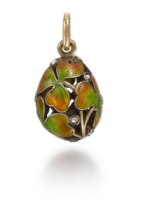 Clover Leaves, Faberge Jewelry, Faberge Egg, Clay Pendants, Faberge Eggs, Egg Art, Dark Orange, Upcycled Jewelry, Russian Art