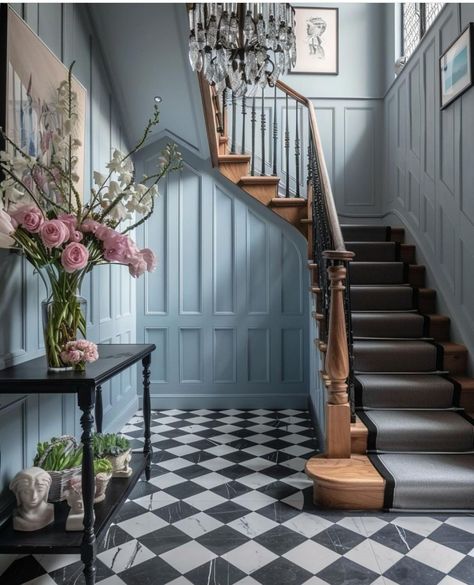 Small Staircase Ideas, Tiled Flooring, Oak Staircase, Small Staircase, Victorian Hallway, Victorian Interiors, Hallway Designs, Inspired Interiors, Casa Vintage