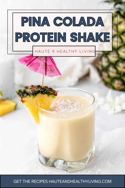 This pina colada protein smoothie is bursting with summer flavors and sweetened naturally with pineapple, banana, and coconut. It's like a traditional piña colada but without all the extra sugar! This is the ideal recipe for a cool tropical smoothie on a hot summer day! #hauteandhealthyliving #vegan #dairyfree #glutenfree #pinacolada Dairy Free Protein Shake, Pineapple Protein Smoothie, Pina Colada Smoothie Recipe, Healthy Pina Colada, Pineapple Coconut Smoothie, Tropical Smoothie Recipes, Pina Colada Smoothie, Summer Flavors, Snatched Waist