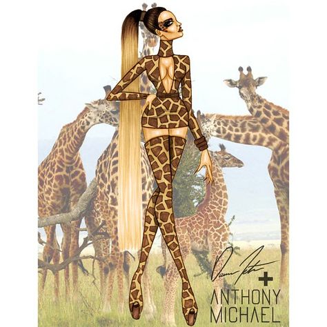 Animal Fashion Illustration, Dress Illustration Design, Fashion Sketch Template, Giraffe Print Dress, Giraffe Illustration, Fashion Illustration Poses, Safari Art, Fashion Notes, Fashion Illustration Tutorial