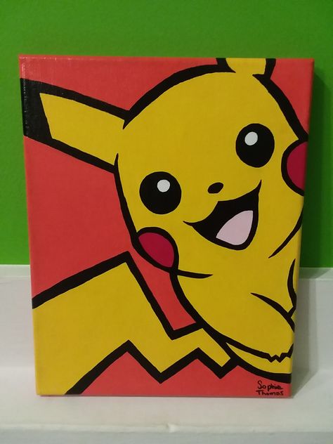 Pokemon Easy Painting, Pikachu Painting Easy, Personal Paintings Ideas, Pikachu Acrylic Painting, Pokemon Paintings Easy, Pokemon Art Draw Easy, Simple Pokemon Painting, Painting Ideas On Canvas Simple Easy Cartoon, Pokemon Canvas Art