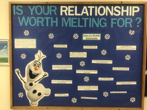 Frozen Bulletin Board Ideas, Ra Bulletin Boards Healthy Relationships, Healthy Relationships Bulletin Board, Frozen Bulletin Board, Healthy Vs Unhealthy Relationships, Relationship Board, College Bulletin Boards, Bullentin Boards, Ra Bulletins