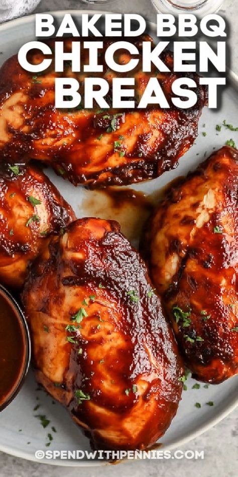 Oven Baked Bbq Chicken Breast, Baked Bbq Chicken Breast, Baked Barbeque Chicken, Bbq Baked Chicken Breast, Baked Bbq Chicken Thighs, Baked Bbq Chicken Recipes, Bbq Chicken Breast Recipe, Oven Bbq Chicken, Oven Baked Bbq Chicken