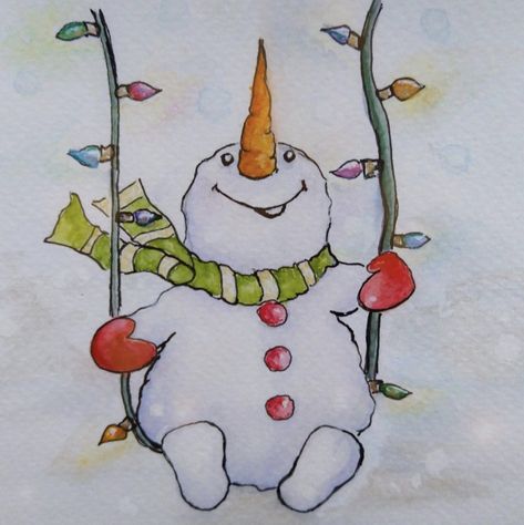 Whimsical Christmas Cards, Watercolor Snowmen, Turkey Watercolor, Cute Santa, Watercolor Christmas Cards Diy, Painted Christmas Cards, Whimsical Art Paintings, Learn Watercolor Painting, Christmas Card Art