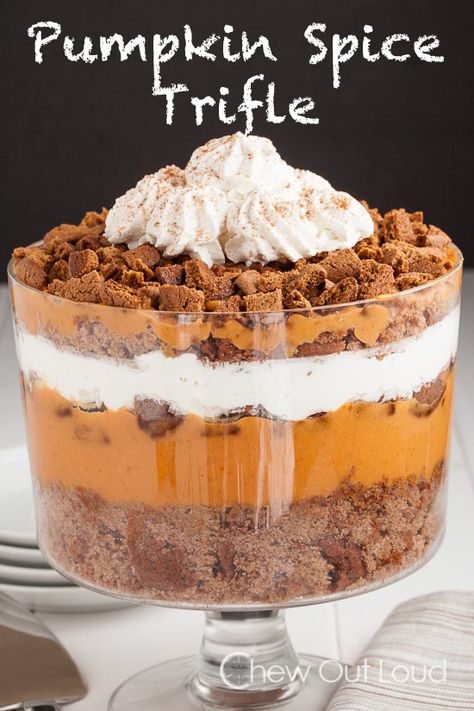 Pumpkin Spice Trifle - Super easy, 120% delicious, and make-ahead recipe for a stress free holiday! #dessert #thanksgiving #christmas Pumpkin Spice Trifle, Thanksgiving Recipes Dessert, Holiday Desserts Thanksgiving, Pumpkin Trifle, Pumpkin Gingerbread, Moist Pumpkin Bread, Trifle Dish, Trifle Desserts, Spice Cake Mix