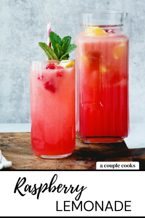 Alcoholic Drinks Summer, Rasberry Lemonade, Raspberry Lemonade Punch, Raspberry Lemonade Recipe, Popular Drink Recipes, Limeade Recipe, Homemade Lemonade Recipes, A Couple Cooks, Drinks Summer