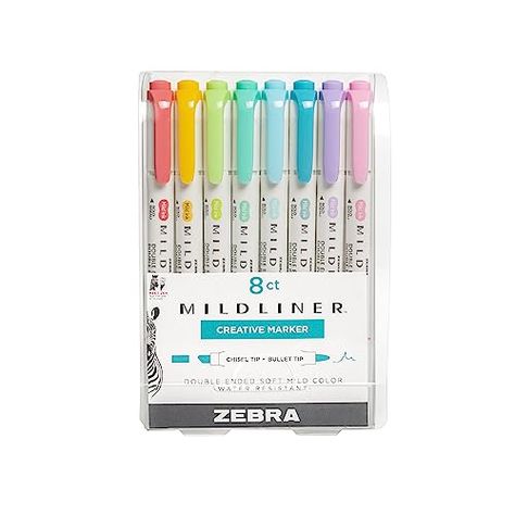 Zebra Pen Mildliner Double Ended Highlighter Set, Broad and Fine Point Tips, Assorted Ink Planner Colors, 8-Pack Zebra Highlighter Mildliner, Mid Liner Highlighters, Preppy Highlighters, Highliters School, Stationary Highlighters, Mildliner Highlighters Aesthetic, Midliner Highlighters, Midliners Highlighters, Midliner Pens