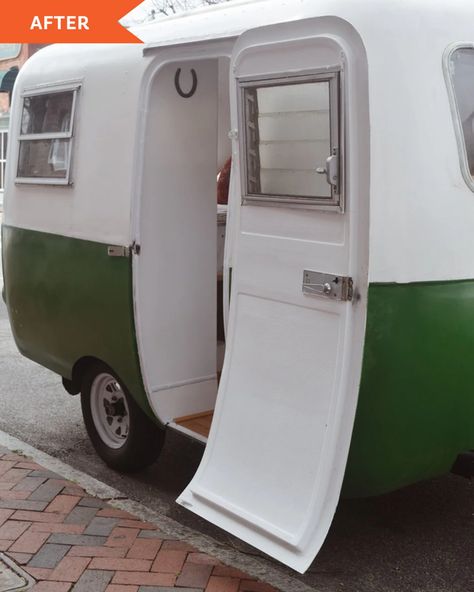 $4000 Boler Travel Trailer Redo - Before and After Photos | Apartment Therapy Boler Renovation, Vintage Camper Redo, Vintage Trailers For Sale, Trailer Redo, Vintage Trailer Remodel, Fiberglass Camper, Scamp Trailer, Boler Trailer, Vintage Trailer Interior