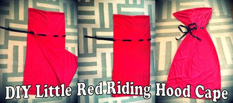 DIY Halloween Costumes: Little Red Riding Hood and the Wolf - The Love Bucket Diy Hooded Cape, Halloween Costumes Little Red Riding, Red Riding Hood Costume Kids, Red Riding Hood Costume Diy, Red Riding Hood Cape, No Sew Cape, Hood Cape, Diy Cape, Red Riding Hood Costume