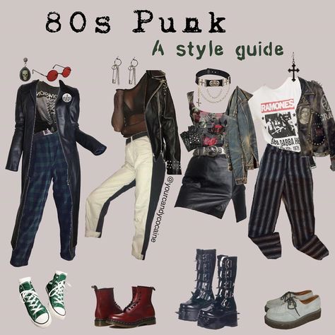 Abbie☕️ on Instagram: “One of you guys had requested that I make a moodboard for the 80s punk aesthetic, so here’s a lookbook for it! Comment which outfit you…” 80s Punk Aesthetic, 80s Punk Outfits, 1980s Punk Fashion, Punk 80s Fashion, Punk Fashion Aesthetic, Skate Aesthetic Outfits, 80s Fashion Grunge, 80s Fashion Outfits 1980s, Punk Aesthetic Outfit