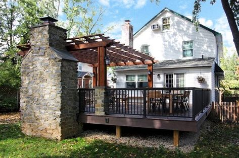 Fireplace On Wood Deck, Built In Grill On Trex Deck, Fireplace On Deck, Covered Deck With Fireplace, Deck With Fireplace, Grey Stone Fireplace, Outdoor Deck Decorating, Backyard Entertainment, Yard Oasis