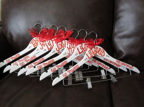 DIY Cheer Uniform Hangers Cheer Uniform Hanger, Painted Hangers, Diy Hangers, Competition Gifts, Cheerleader Gifts, Cheer Team Gifts, Dance Team Gifts, Dance Recital Gifts, Buddy Gifts