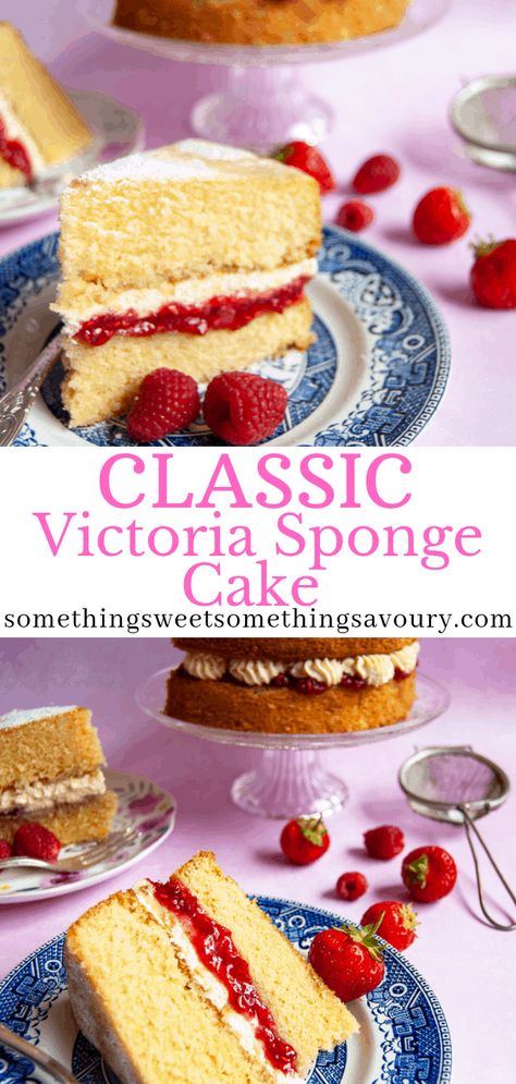 Victoria Sponge Cake Recipe British, Victoria Cream Sponge Cake, English Victoria Sponge Cake, Jam And Cream Cake, Victoria Sponge Cake Raspberry, Jam And Cream Sponge Cake, Sponge Cake Frosting, British Sponge Cake, Jam Sponge Cake