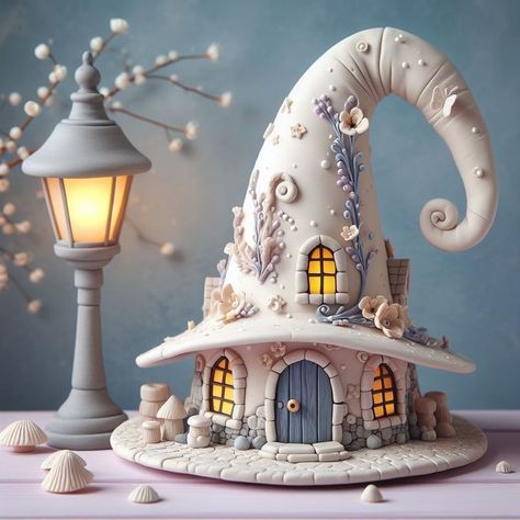 Fairy House Polymer Clay, Christmas Decorations Polymer Clay, Fairy Clay Houses, Fairy House Pottery, Pottery Houses Ideas, Clay Houses Diy, Clay Fairy House Diy, Air Dry Clay Houses, Clay House Ideas