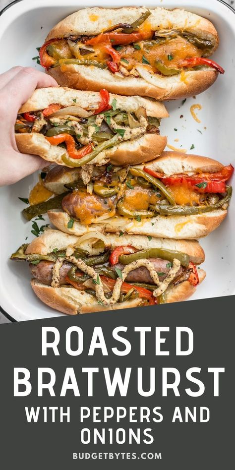 Grilled Brats, Brats Recipes, Bratwurst Recipes, Easy One Pot Meals, Frugal Meals, Bratwurst, Budget Friendly Recipes, Peppers And Onions, One Pot Meals