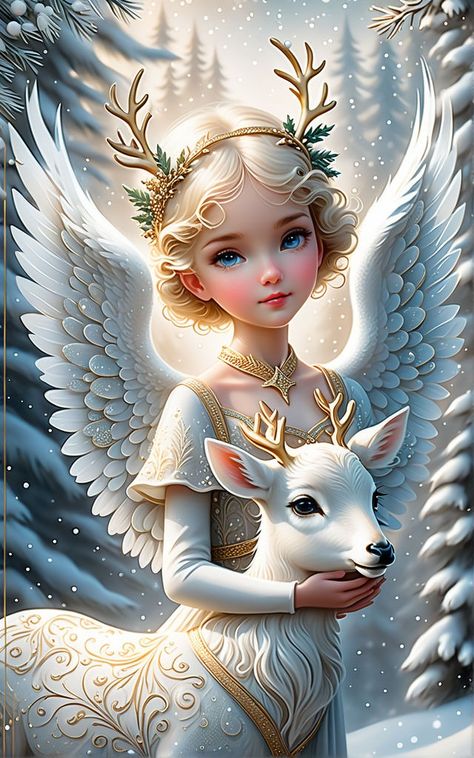 Style of Kajenna and Anna Dittmann by K. Ingrid - Playground Winter Scenes Wonderland, Animated Christmas Card, Štědrý Den, Beautiful Christmas Scenes, Dove Pictures, Angel Artwork, Angel Drawing, Elves And Fairies, Angel Images