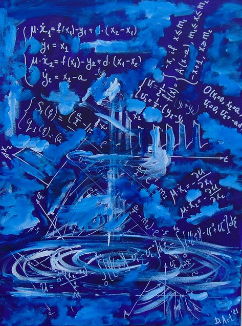 This is representation of my world where emotions are mixed with analytical approach Math Paintings Art, Math Blue Aesthetic, Math Symbols Art Aesthetic, Blue Science Aesthetic, Physics Aesthetic Art, Physics Painting, Math Painting, Physics Symbols, Physics Art