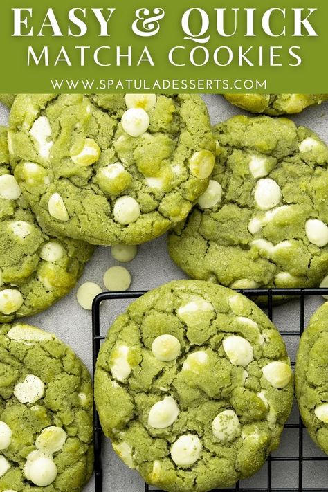 White chocolate matcha cookies Matcha White Chocolate Cookies, Matcha Cookies Recipe, White Chocolate Matcha, Green Cookies, Green Tea Cookies, Matcha White Chocolate, Matcha Dessert, Matcha Cookies, Green Tea Recipes