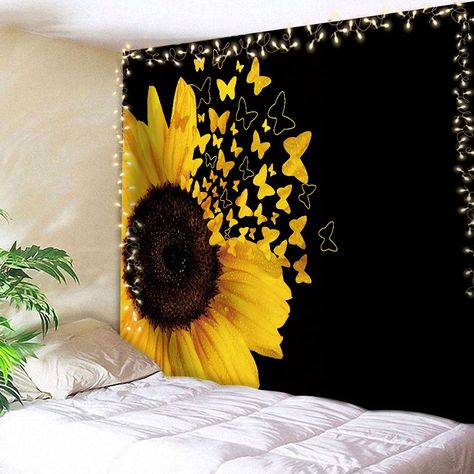 Sunflower Room, Yellow Tapestry, Lighted Canvas Art, Wall Hanging Living Room, Gradient Art, Painting Textured Walls, Hanging Bedroom, Girl Bedroom Walls, Sunflower Wall Art