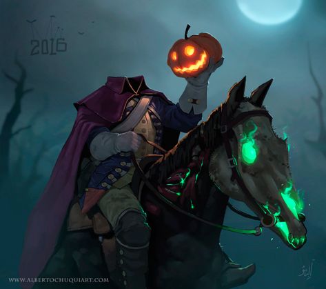 ArtStation - The Headless Horseman, Alberto Chuqui Images Terrifiantes, The Headless Horseman, The Legend Of Sleepy Hollow, Headless Horseman, Halloween Artwork, Halloween 2016, Halloween Drawings, Halloween Monster, Sleepy Hollow