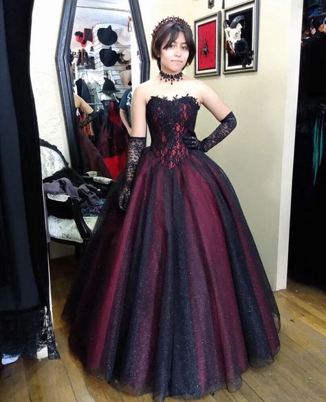 Red Black Gold Dresses, Red Ball Gowns Prom, Goth Homecoming Dresses, Ballgown Formal Dress, Wedding Gothic Dress, Goth Sweet 16 Dress, Ruby Red Dress Gowns, Gothic Wedding Dress Red, Goth Dresses Prom