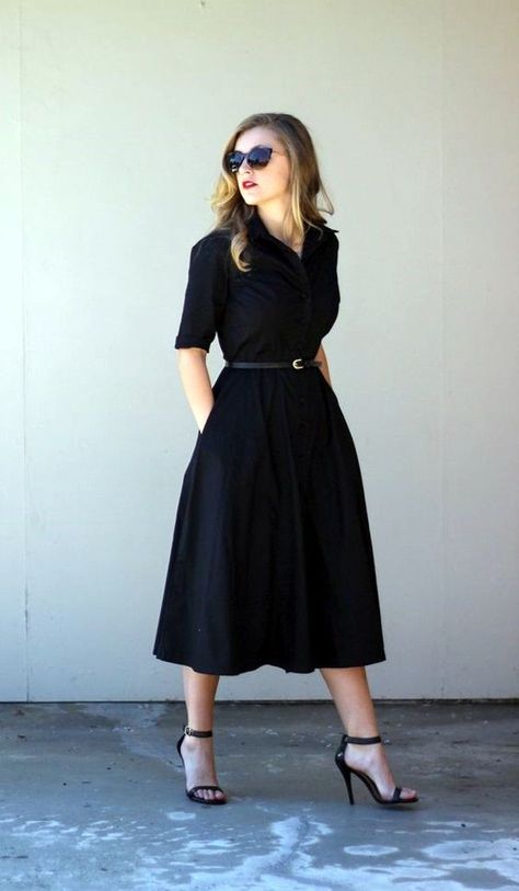 Best Casual Dresses, Black Dress Outfits, Vestidos Vintage, Graduation Outfit, Fashion Dresses Casual, Casual Black, Work Outfits Women, Everyday Dresses, Outfits Casual