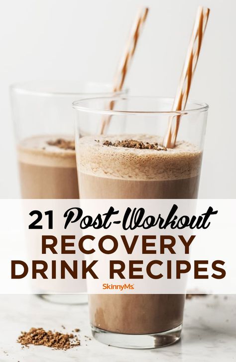 Need to get your energy back after a killer workout? Try one of these delicious and healthy 21 Post-Workout Recovery Drink Recipes. #drinkrecipes #workout #healthyrecipes #postworkout #skinnyms Post Workout Drink Recovery, Diy Post Workout Drink, Post Gym Smoothie, Recovery Smoothie Post Workout, Post Work Out Protein Shake, Post Workout Protein Shake Recipes, Post Gym Protein Shake, Post Workout Protein Shakes For Women, Preworkout Drink Homemade