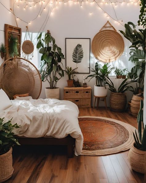 7 Gorgeous Bohemian Bedroom Ideas You Have to Copy Wicker Bedroom Decor, Bedroom Ideas Plants Boho, Spanish Boho Bedroom, Boho Bedroom With Plants, Artist Bedroom Aesthetic, Boho Cozy Bedroom, Boho Maximalism, Boho Chic Bedroom Decor, Bohemian Bedroom Ideas