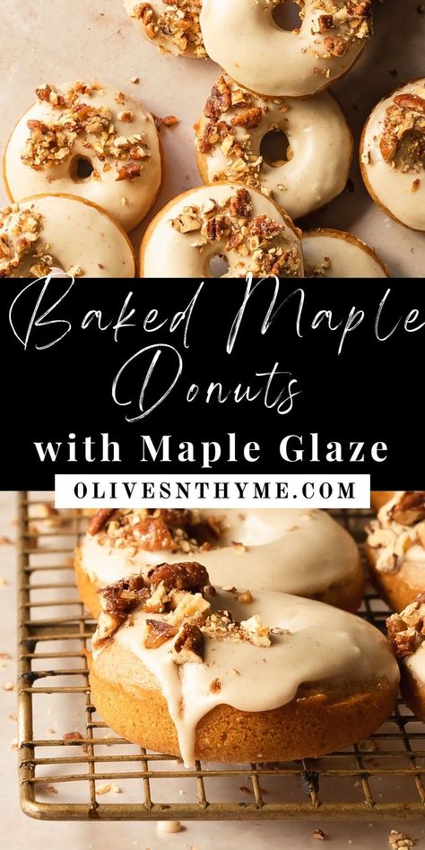 These maple donuts with maple glaze are the perfect donut for fall. They taste just like maple cake in donut form and are topped with a wonderfully delicious and easy maple glaze Maple Baked Donut Recipe, Maple Donuts Baked, Donut Glaze Flavors, Gluten Free Maple Donut Recipe, Maple Doughnut Glaze, Maple Cake Donut Recipe, Maple Glazed Donuts Recipe, Maple Icing For Donuts Recipe, Maple Donut Frosting