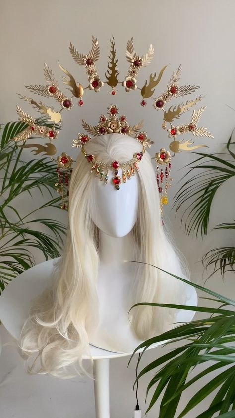 carbickovacrowns on Instagram: #flames halo ❤️‍🔥💫🌹 Headgear Fashion, Goddess Outfit, Goddess Crown, Prom Inspiration, Beauty Room Decor, Idee Cosplay, Magical Jewelry, Fantasy Gowns, Fashion Aesthetics